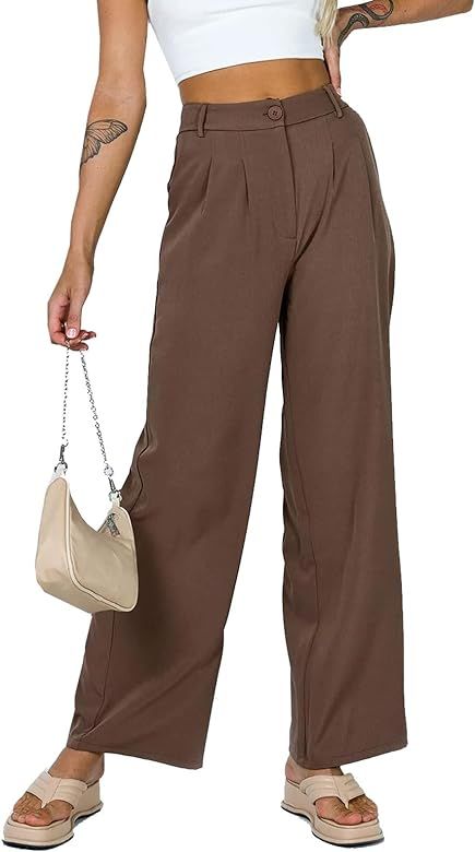 Women's Suit Pant,Classic Slim Fit Straight Pants Wide Leg Trousers with Pockets for Work | Amazon (US)