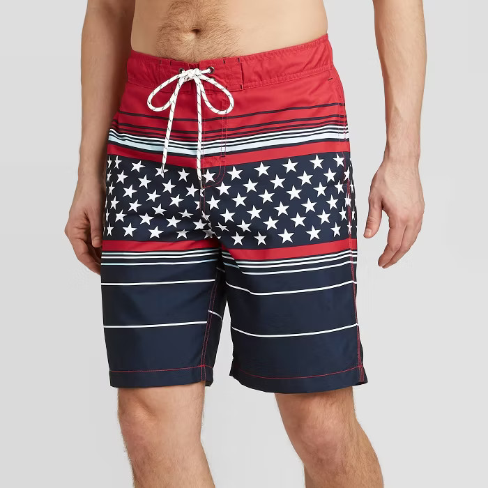 Men's 9" Americana Elastic Waist Swim Trunks - Goodfellow & Co™ Dark Blue | Target