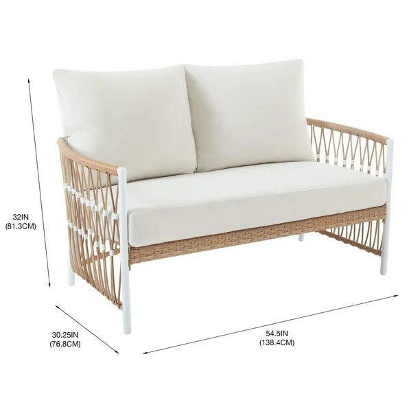 Better Homes & Gardens Lilah 2-Piece Outdoor Wicker Loveseat and Ottoman, White | Walmart (US)