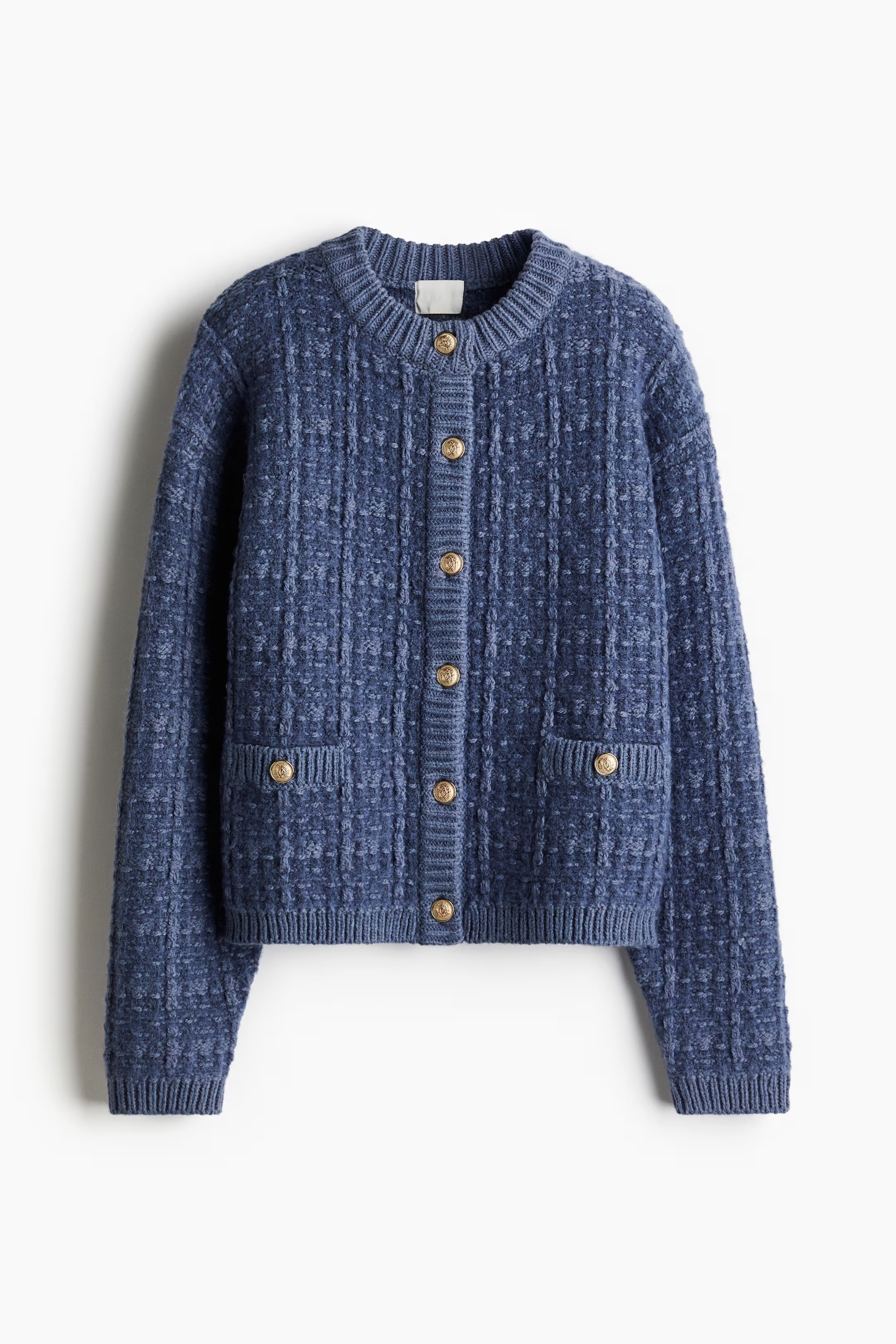 Textured-Knit Cardigan - Round Neck - Long sleeve - Dusty blue - Ladies | H&M US | H&M (US + CA)