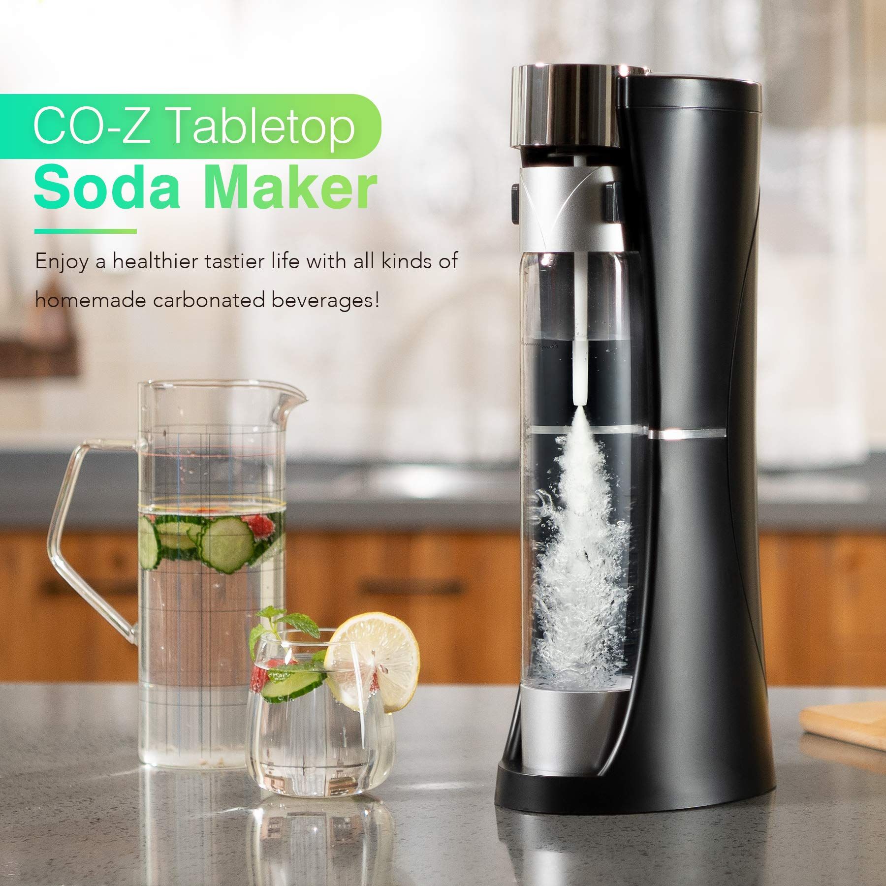 CO-Z Desktop Sparkling Water Maker Black, 1 Liter Homemade Soda Pop Maker Machine, 1.75 Pint Selt... | Amazon (US)