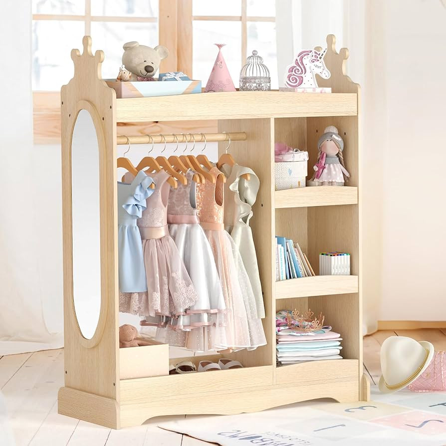Curipeer Kids Dress up Storage with Mirror, Kids Wardrobe with Storage & 3 Hooks, Kids Closet for... | Amazon (US)