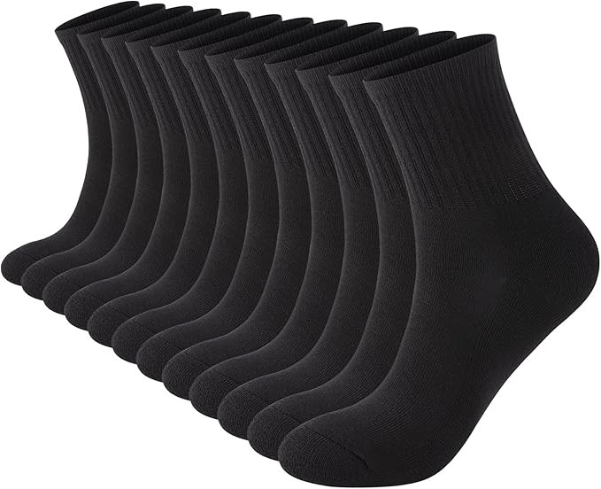 Womens 100% Cotton Cushioned Ankle Socks, Athletic Quarter Mini Crew Socks. | Amazon (US)