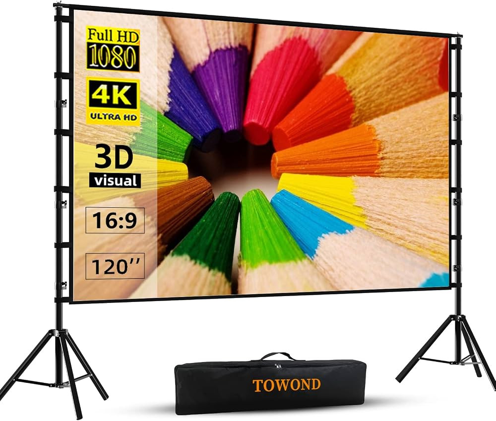 Projector Screen and Stand,Towond 120 inch Outdoor Projection Screen, Portable 16:9 4K HD Rear Fr... | Amazon (US)