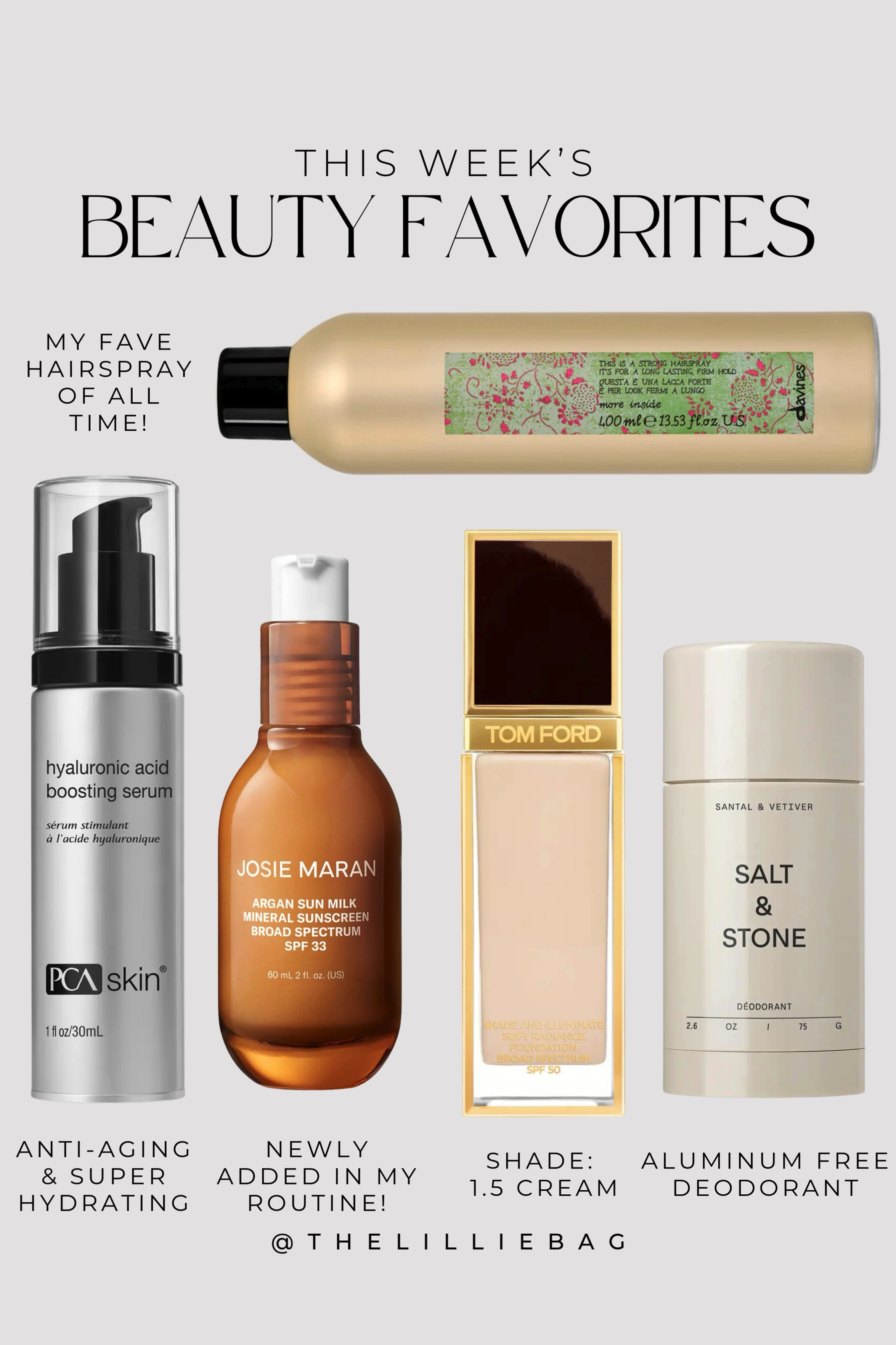 This week’s beauty favorites of mine! Hairspray, deodorant, skin prep and makeup! 

Beauty favorites. Hair care. Makeup. Self care. Skin care. 

#LTKFindsUnder100 #LTKBeauty #LTKStyleTip