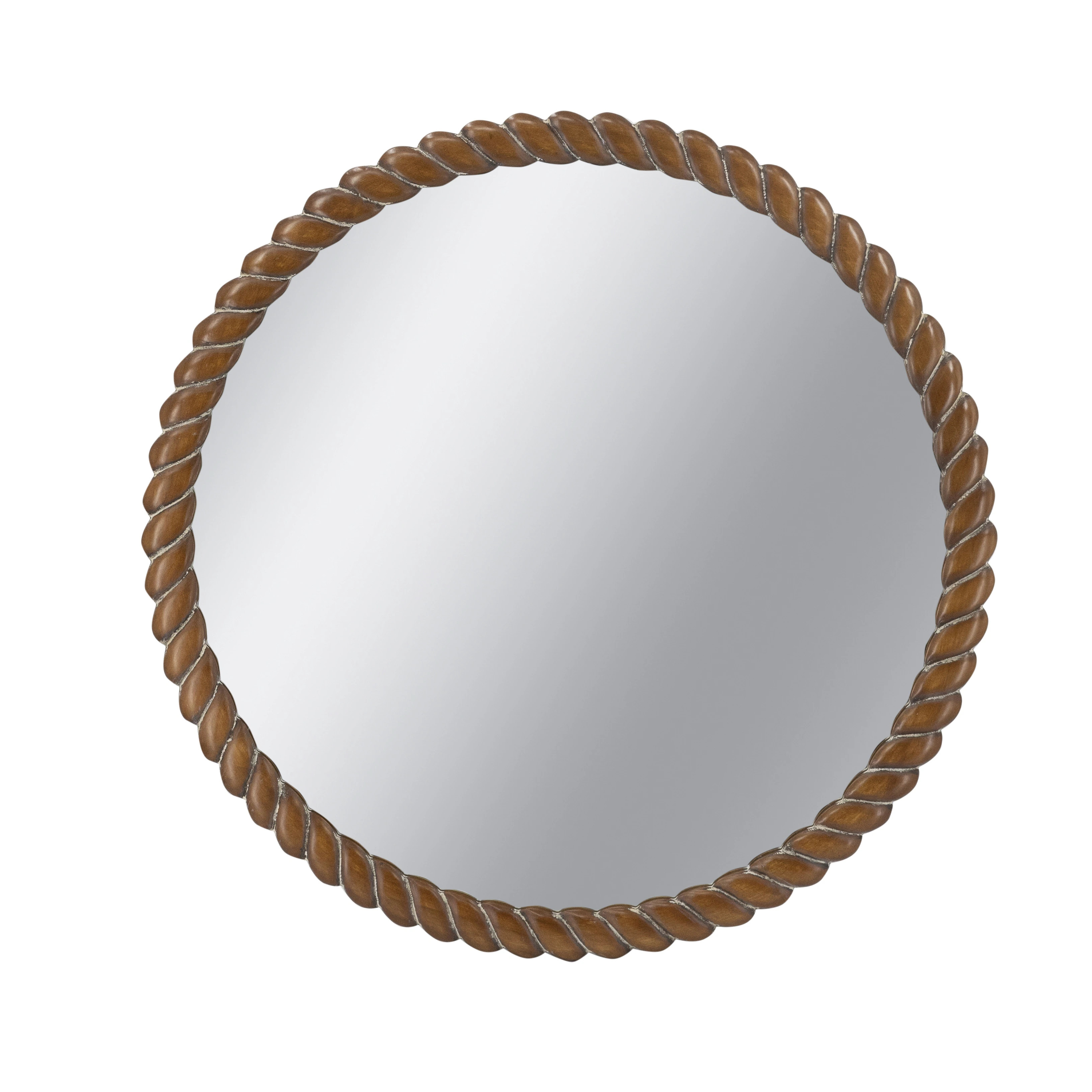 28.3x28.3" Round Wall Mirror with Pine Wood Frame - Brown | Bed Bath & Beyond