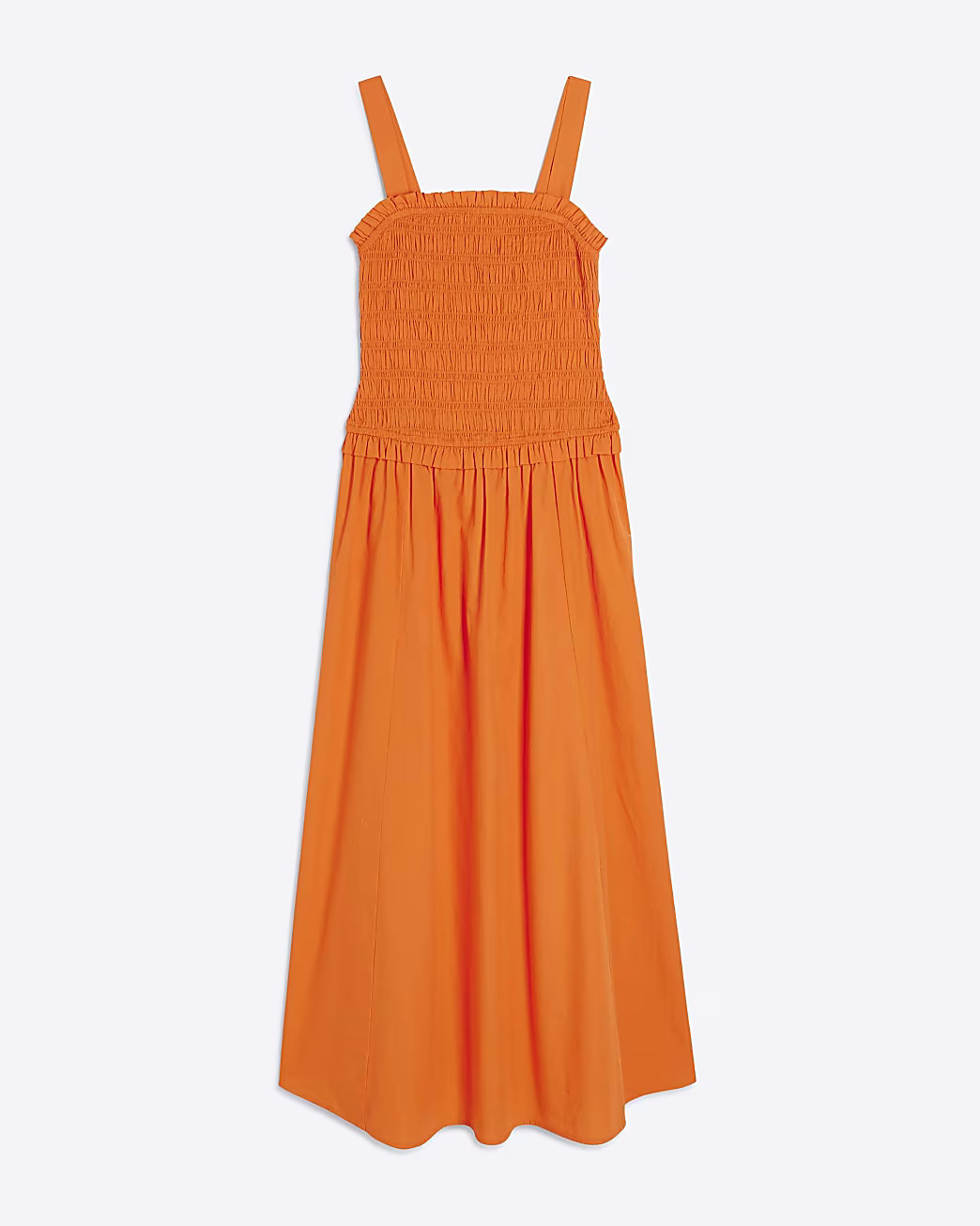Orange Shirred Midi Dress | River Island UK & IE