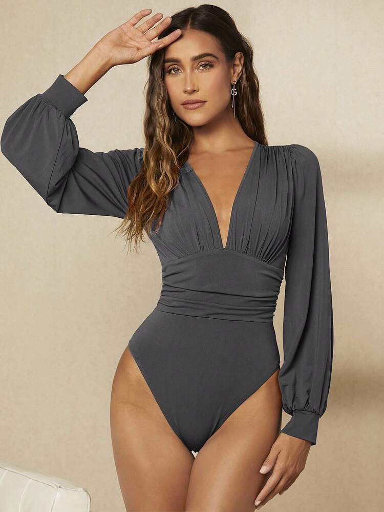 Solid Color Deep V Neck  | SHEIN