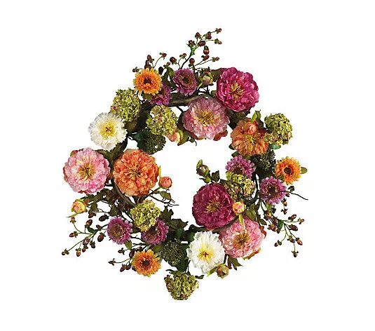 Make Your Selection: 24" Mixed Peony Wreath by Nearly Natural | QVC