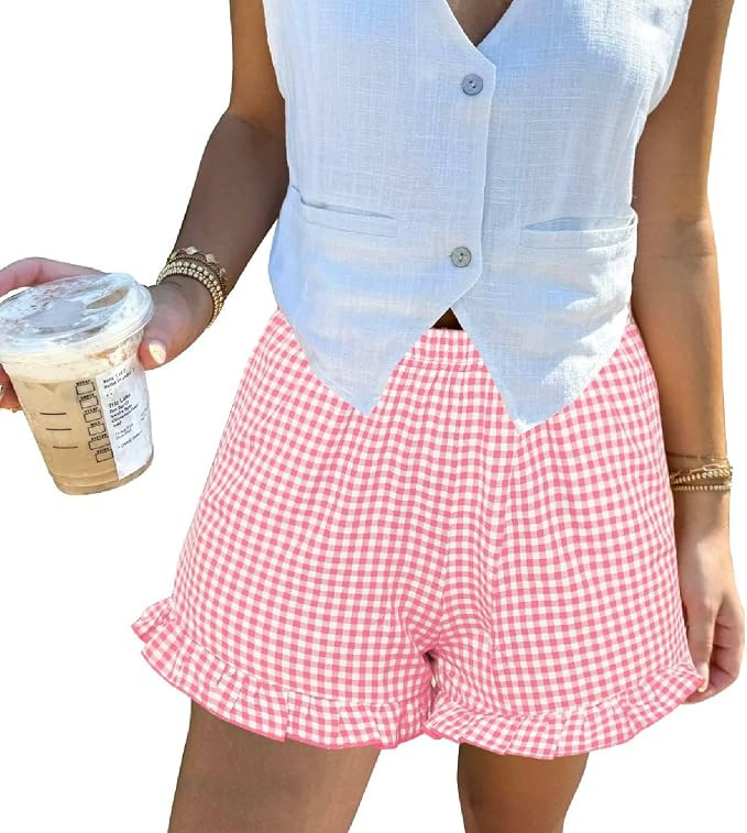 Aoulaydo Boxer Shorts for Women Pajama Gingham Shorts Casual Lounge Sleep Plaid Y2K Beach Bottoms... | Amazon (US)