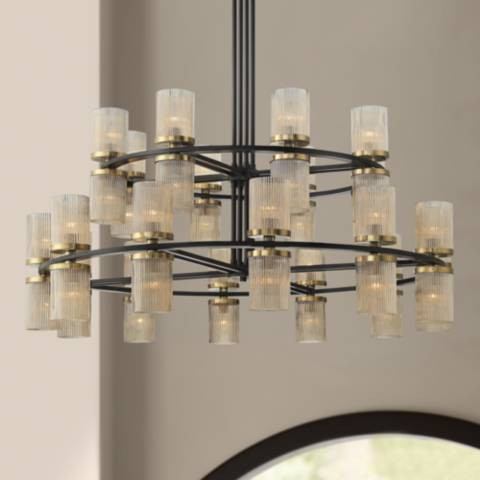 Palais 48" Wide Black Amber Glass 40-Light 2-Tier Chandelier | Lamps Plus