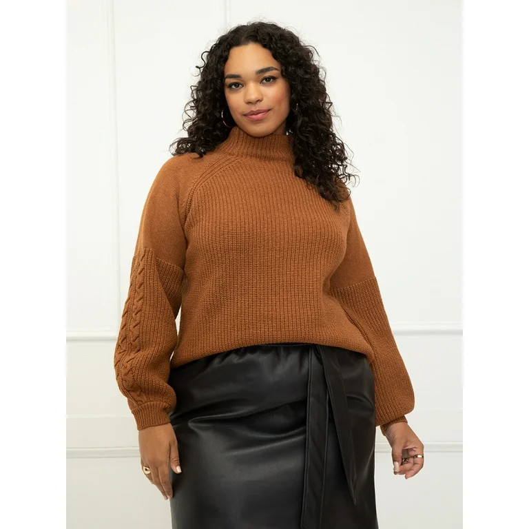 ELOQUII Elements Women's Plus Size Funnel Neck Sweater With Balloon Sleeve | Walmart (US)