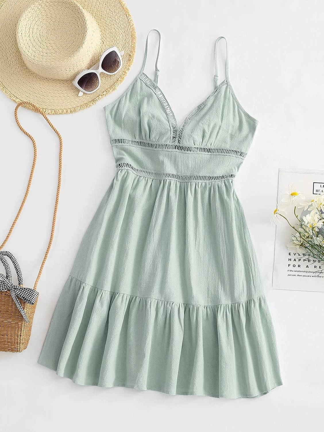 ZAFUL Women's Mini Dress Spaghetti Straps Sleeveless Beach Cami Dress | Amazon (US)