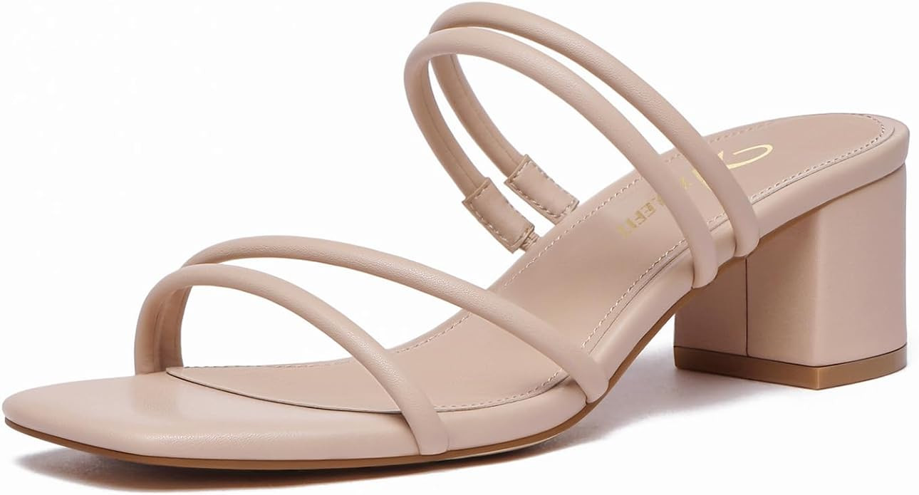 Athlefit Women's Strappy Block Chunky Heels Fashion Square Open Toe Slip On Heeled Sandals | Amazon (US)