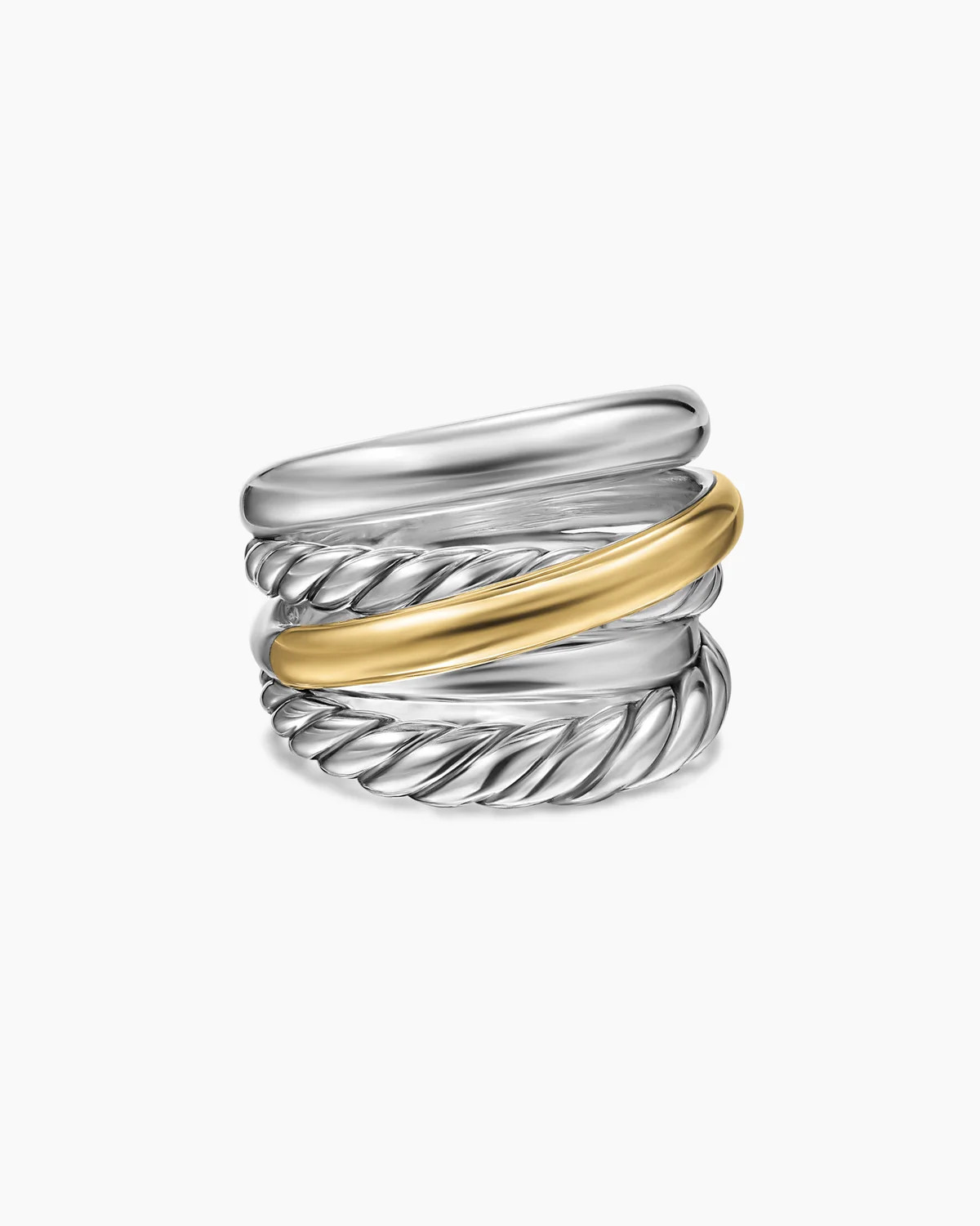 David Yurman | Crossover Five Row Ring in Sterling Silver with 14K Yellow Gold, 17.5mm | David Yurman