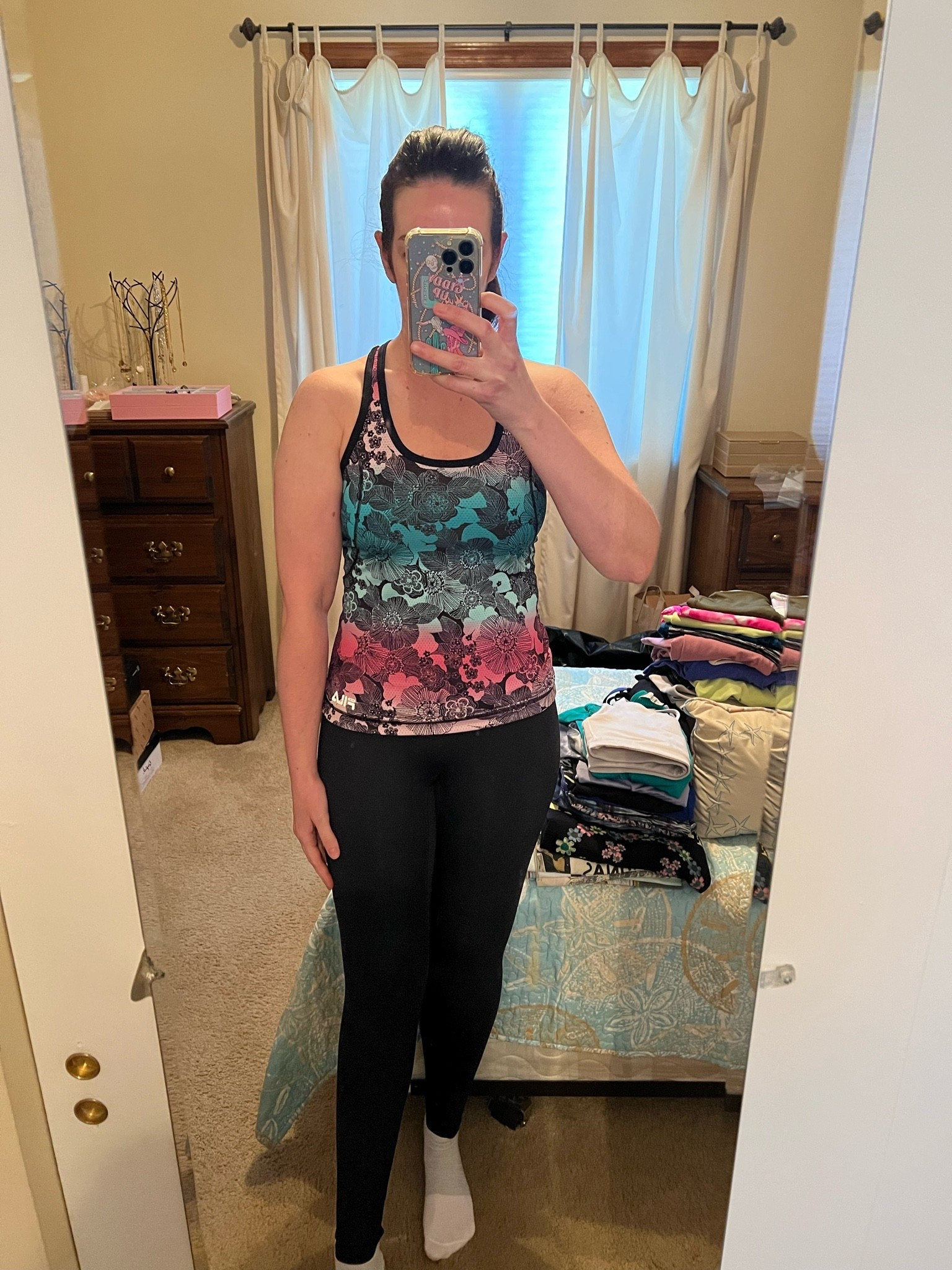 Colorful workout top (m). Black high waisted workout leggings (s). #workouttop #colorfulworkouttop #leggings #workoutleggings #highwaistedleggings #fitnessgear #activewear

#LTKootd #LTKfitnessgoals #LTKActive