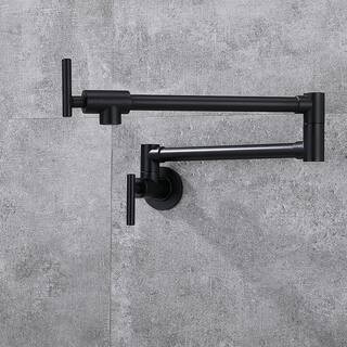 Farmhouse Double Handle Wall Mount Pot Filler with Solid Brass Instruction in Matte Black | The Home Depot