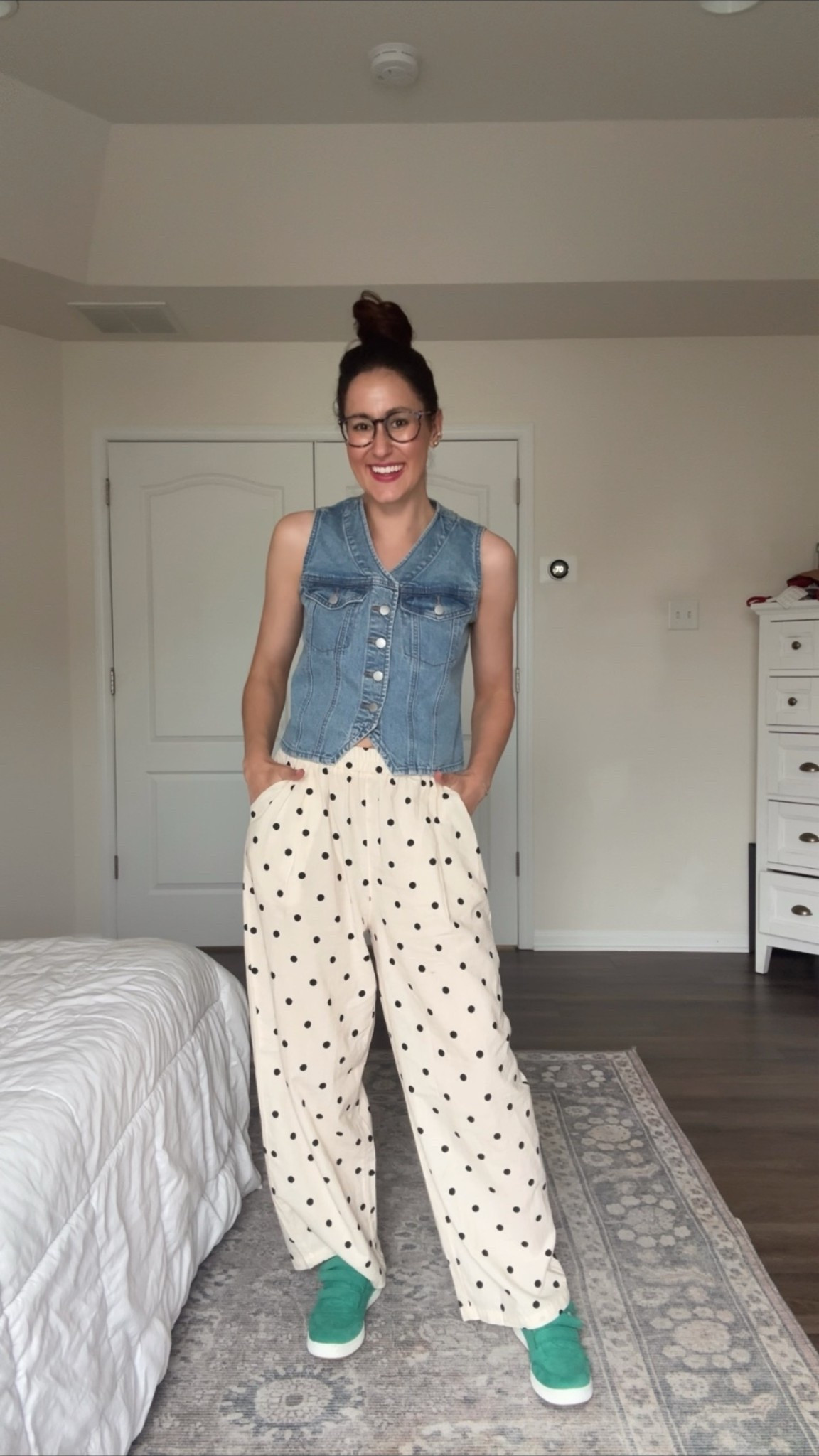 Teacher outfit idea for back to school - polka dot pants from Amazon with denim top

#LTKootd #LTKSeasonal #LTKWorkwear