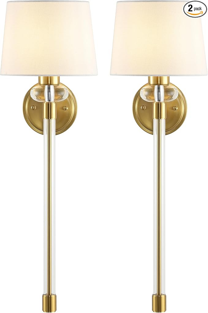 SAFAVIEH Lighting Collection Athene Brass/Clear Vertical Wall Sconce Set of 2 Light Fixture, with... | Amazon (US)