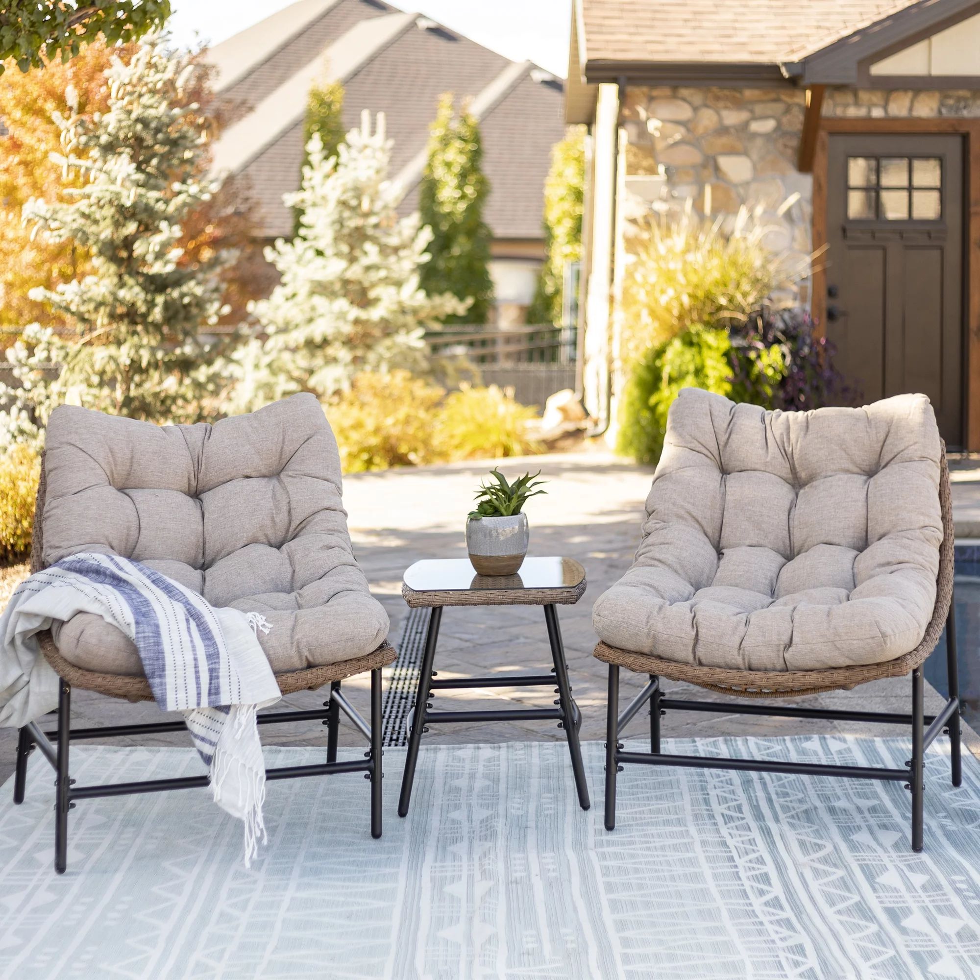 Manor Park Outdoor Patio Papasan Chair Set with End Table | Walmart (US)