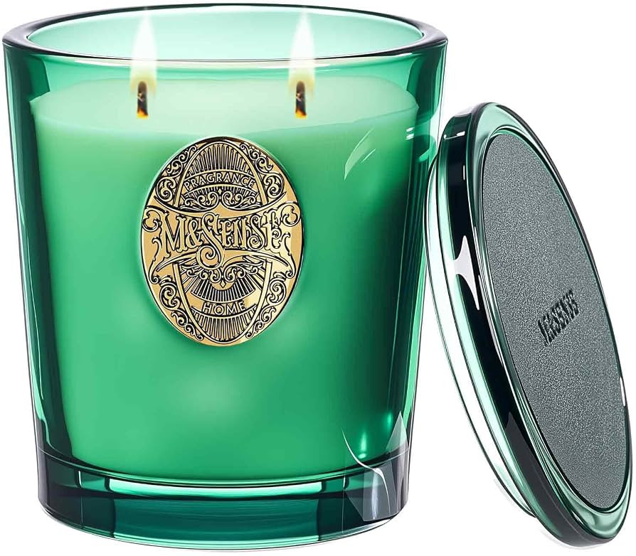 M&SENSE Large Two-Wick Soy Candle | Evergreen Pine & Emerald Green | 19.8 oz, 120H Burn Time | Lu... | Amazon (US)