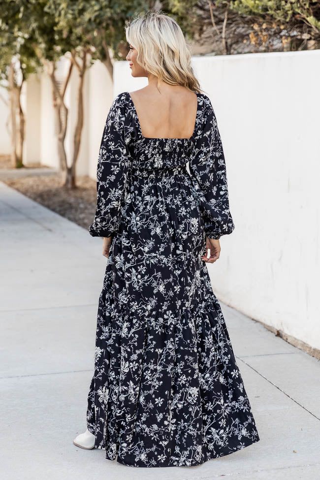 Another Love Song Black Floral Square Neck Maxi Dress | Pink Lily