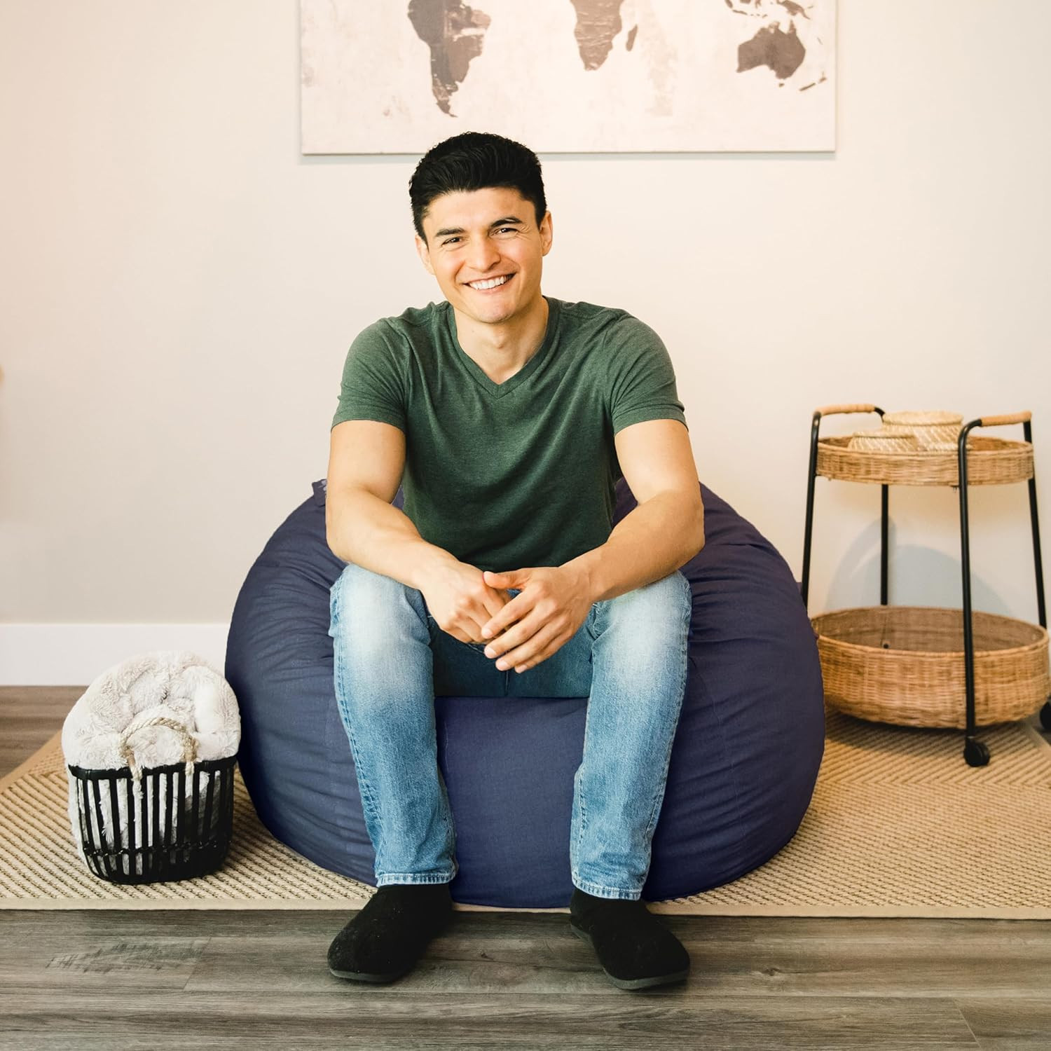 Big Joe Fuf Medium Foam Filled Bean Bag Chair with Removable Cover, Cobalt Lenox, Durable Woven P... | Amazon (US)