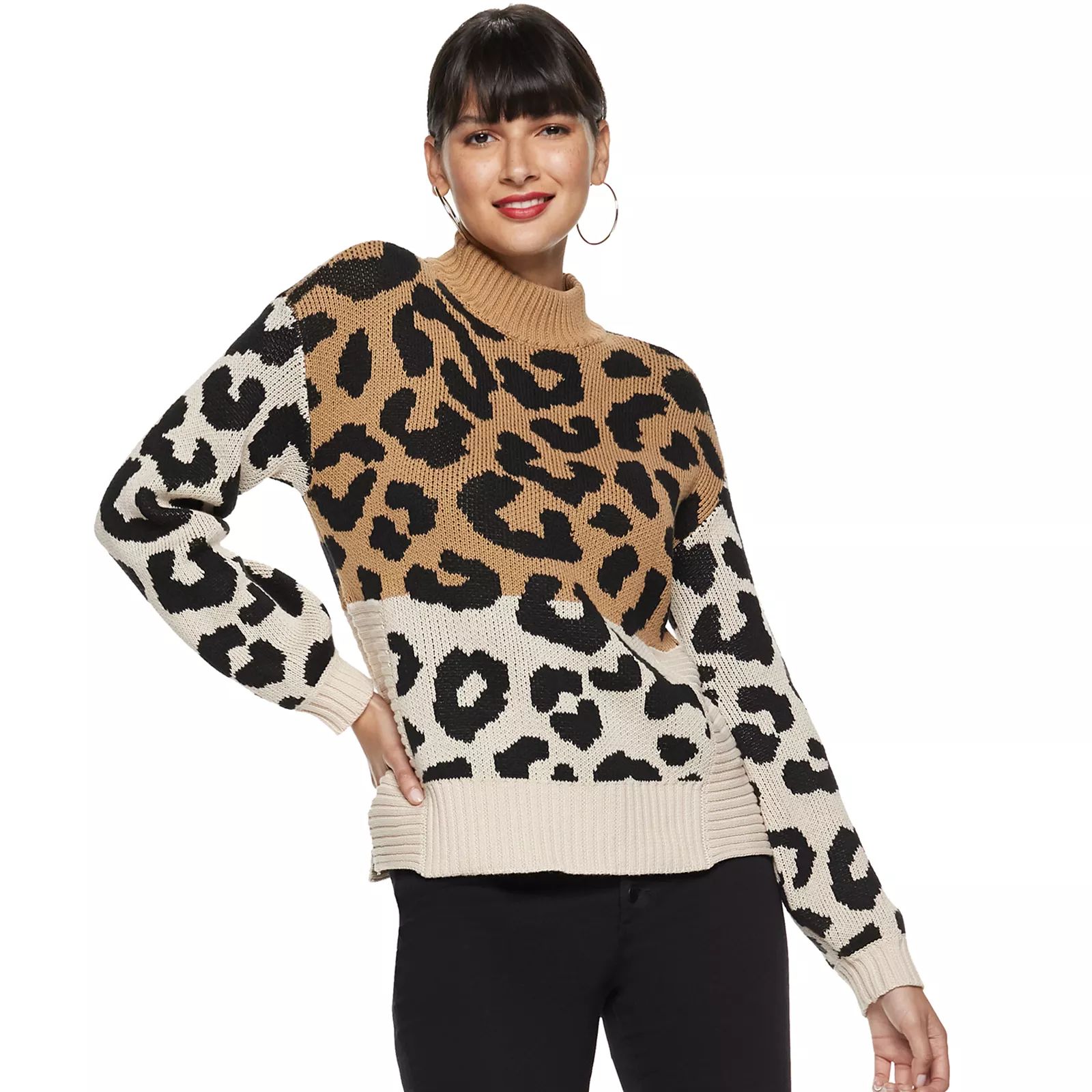Women's Nine West Leopard Print Sweater, Size: XS, Brown | Kohl's