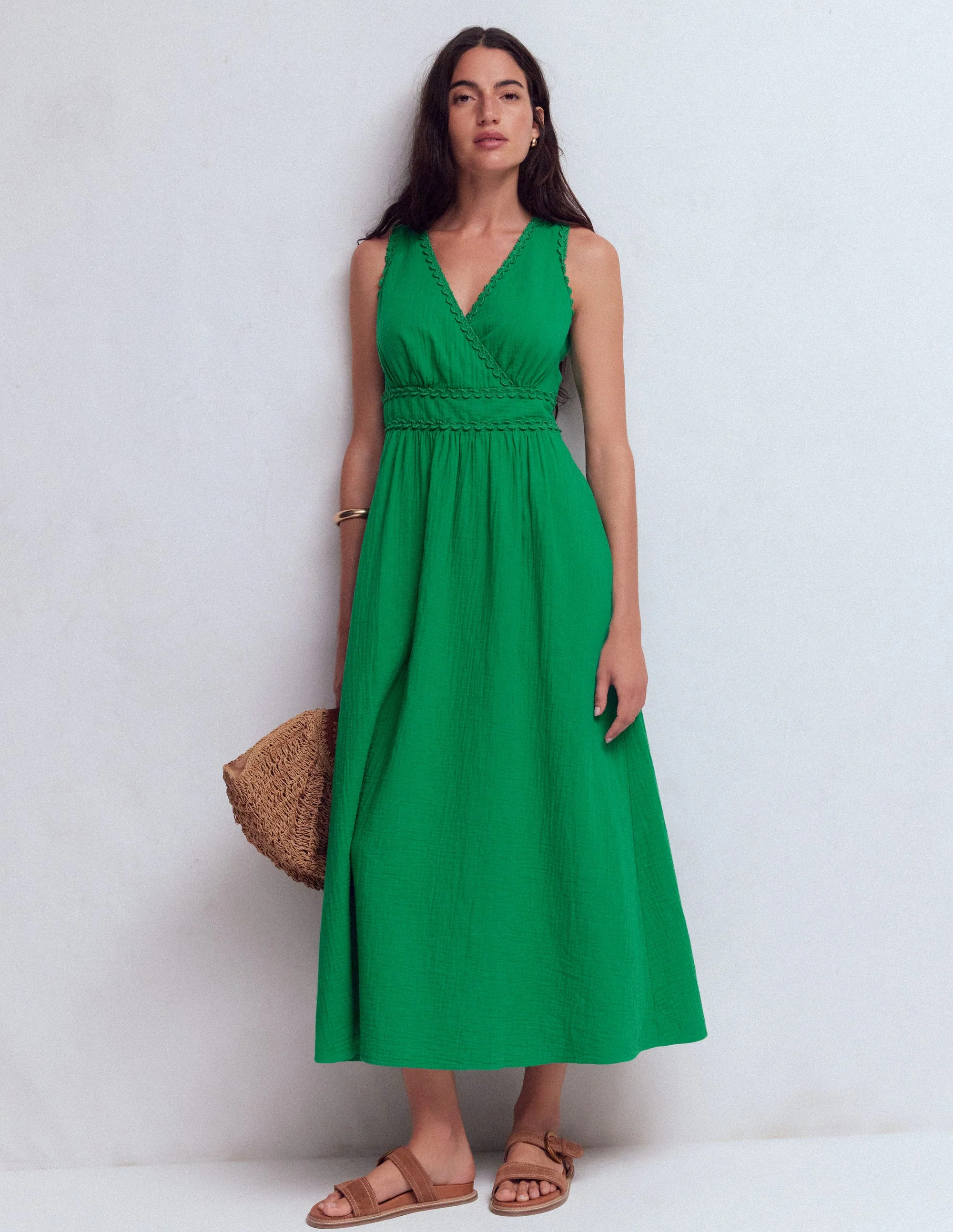 Lorna Trim Double Cloth Dress-Rich Emerald | Boden (US)