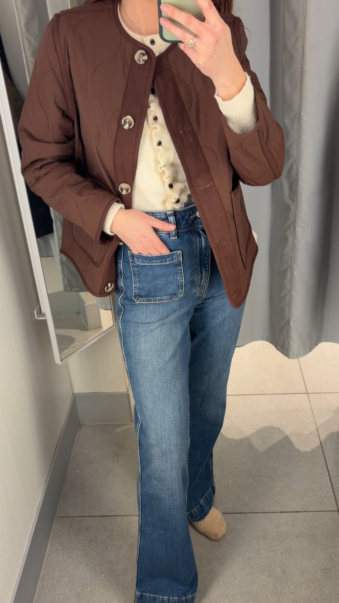 New in H&M 🤎 Flared front pocket jeans styled with a cream cardigan and a chocolate brown quilted jacket for the perfect winter to spring transitional outfit. Finished with brown ankle boots ✨ Wearing a size small in the jacket 🍫 chocolate brown outfit

#LTKuk #LTKjeans #LTKspring