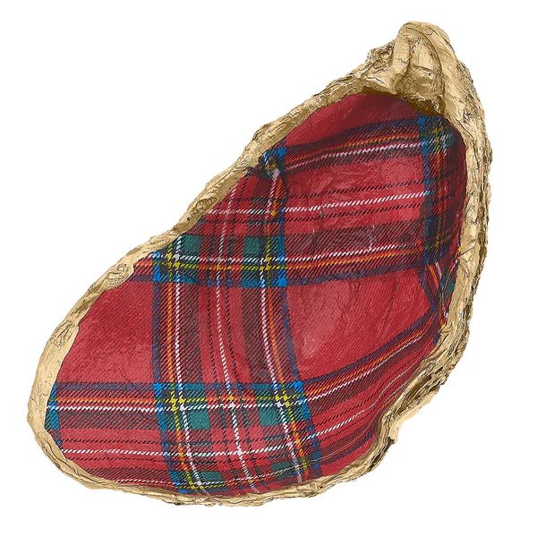 Wrenley Tartan Decoupage Oyster Ring Dish in Red & Green | CANVAS