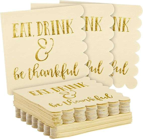 50 Pack Thanksgiving Paper Napkins, Be Thankful Scalloped Cocktail Napkins (Beige, 5 x 5 In) | Amazon (US)