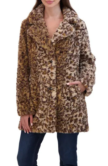 Sebby Leopard Print Crushed Faux Fur Jacket at Nordstrom Rack, Size Large | Nordstrom Rack