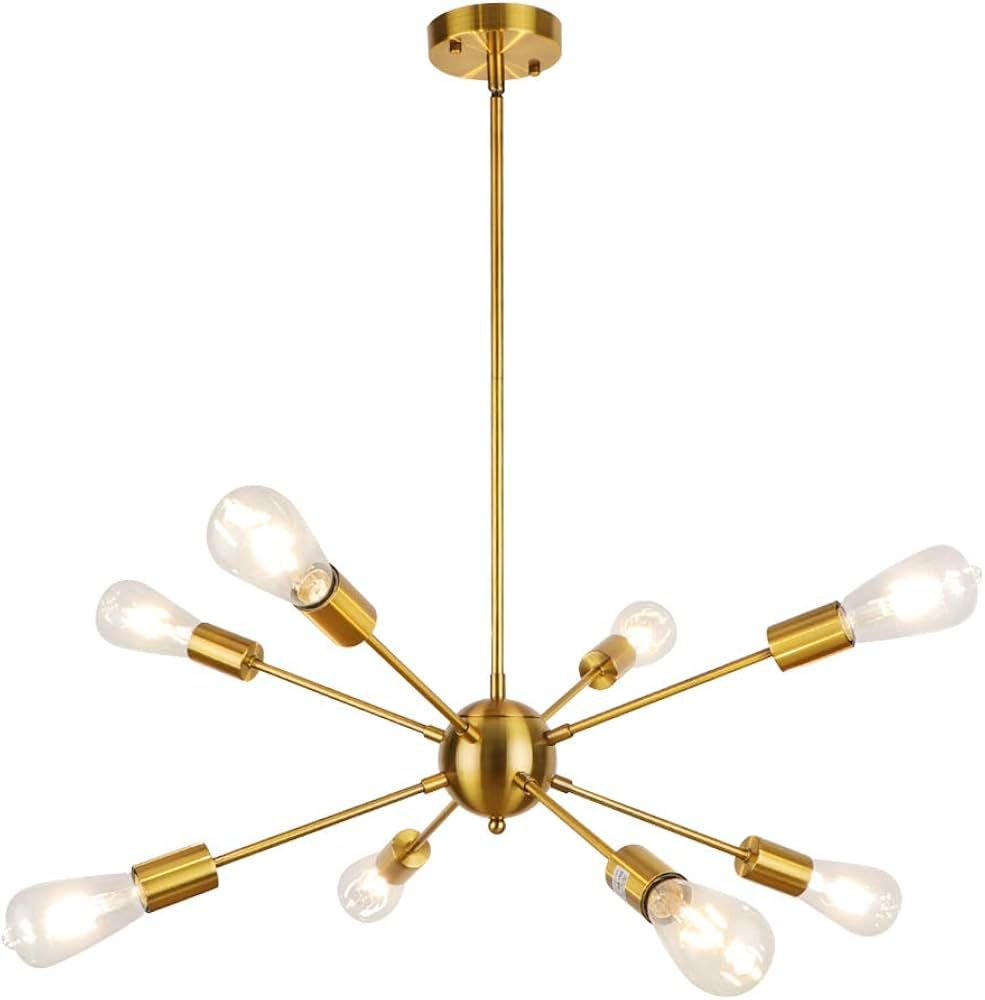 LynPon Gold Light Fixture, 8 Lights Modern Ceiling Sputnik Chandelier Industrial Electroplated Br... | Amazon (US)