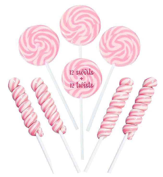 Pink Candy - 18g Swirl And 12g Twisty Lollipops - 24 Suckers Individually Wrapped - Candy Buffet | Amazon (US)