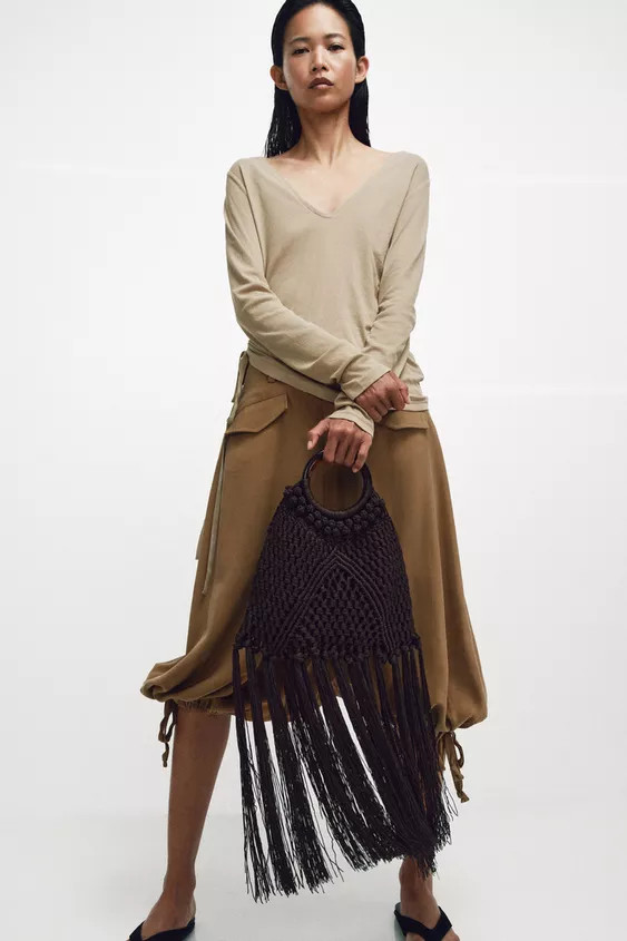 WOVEN KNOTTED FRINGE BAG | Zara US