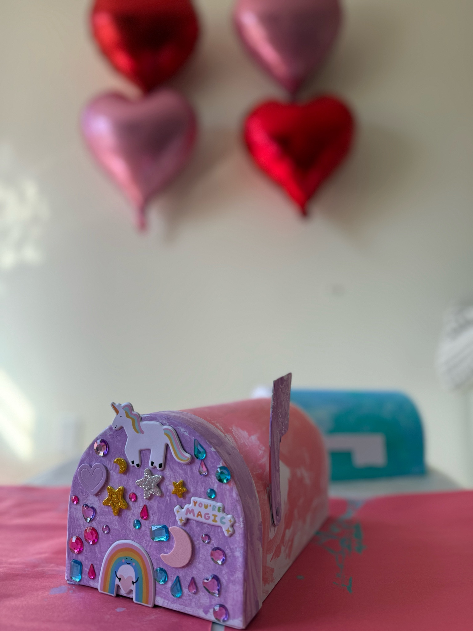 Crafting! Making these mail box’s for all our  Valentine’s Day cards! 💌