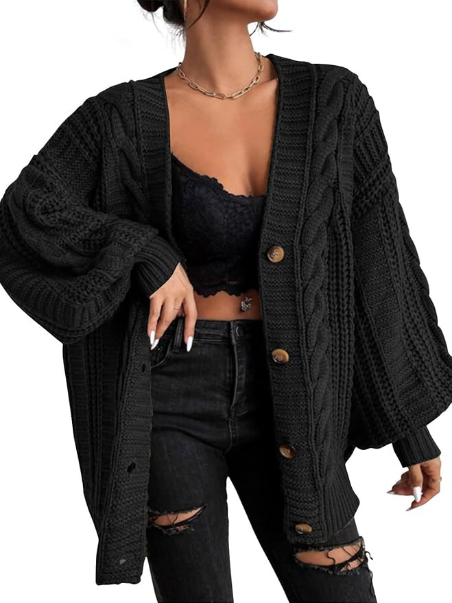 EXLURA Womens 2024 Oversized Sweaters Cardigan Chunky Knit Cable Open Front Long Cardigans Button... | Amazon (US)