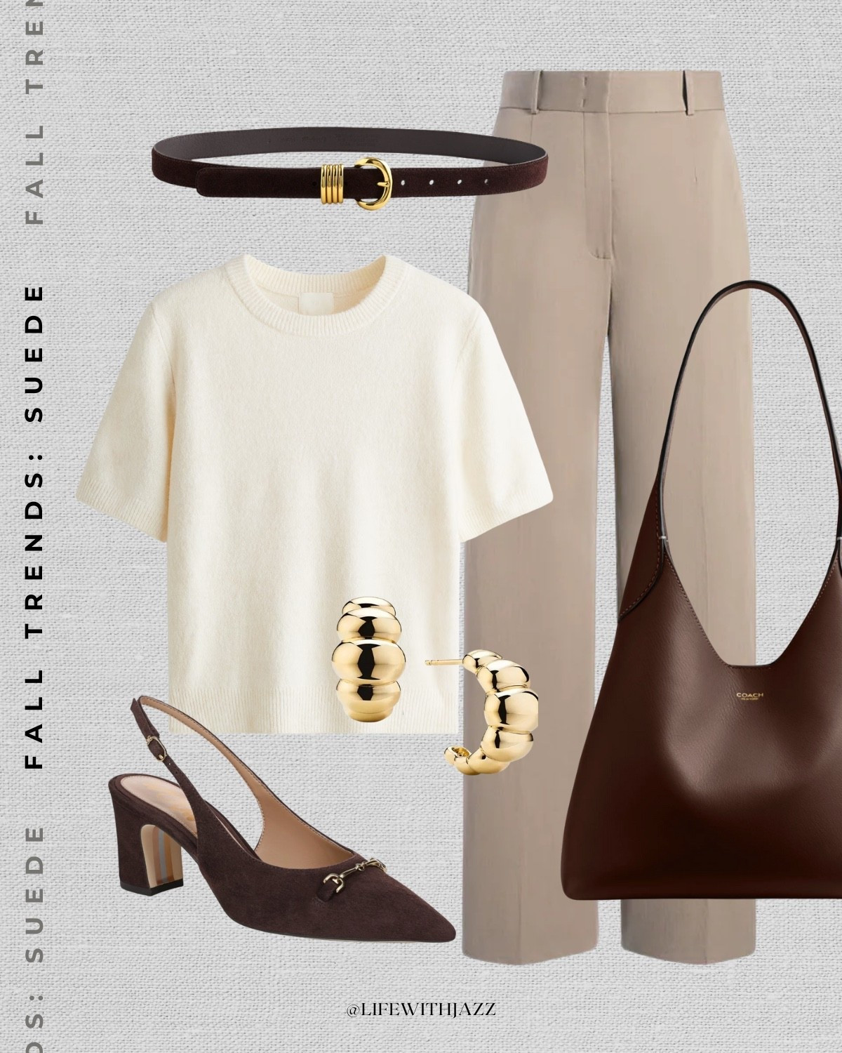 Fall outfit styling suede 

Fall style / office outfit / elevated style / cream sweater tops/ beige tailored pants / chocolate brown slingbacks / coach tote / suede belt / workwear 

#LTKWorkwear #LTKStyleTip