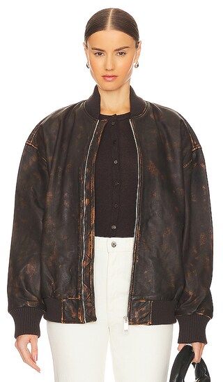 Distressed Leather Oversized Bomber in Chocolate Brown | Revolve Clothing (Global)
