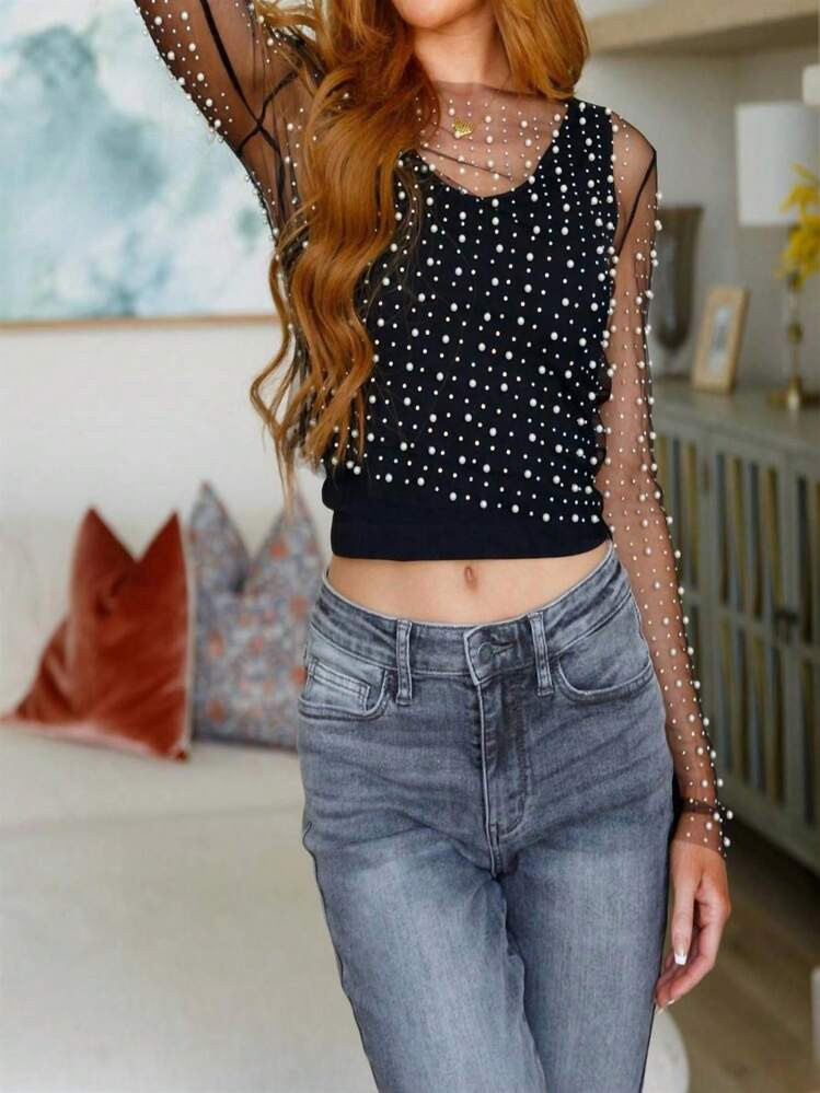 White Birch Pearl Diver Layering Top | SHEIN