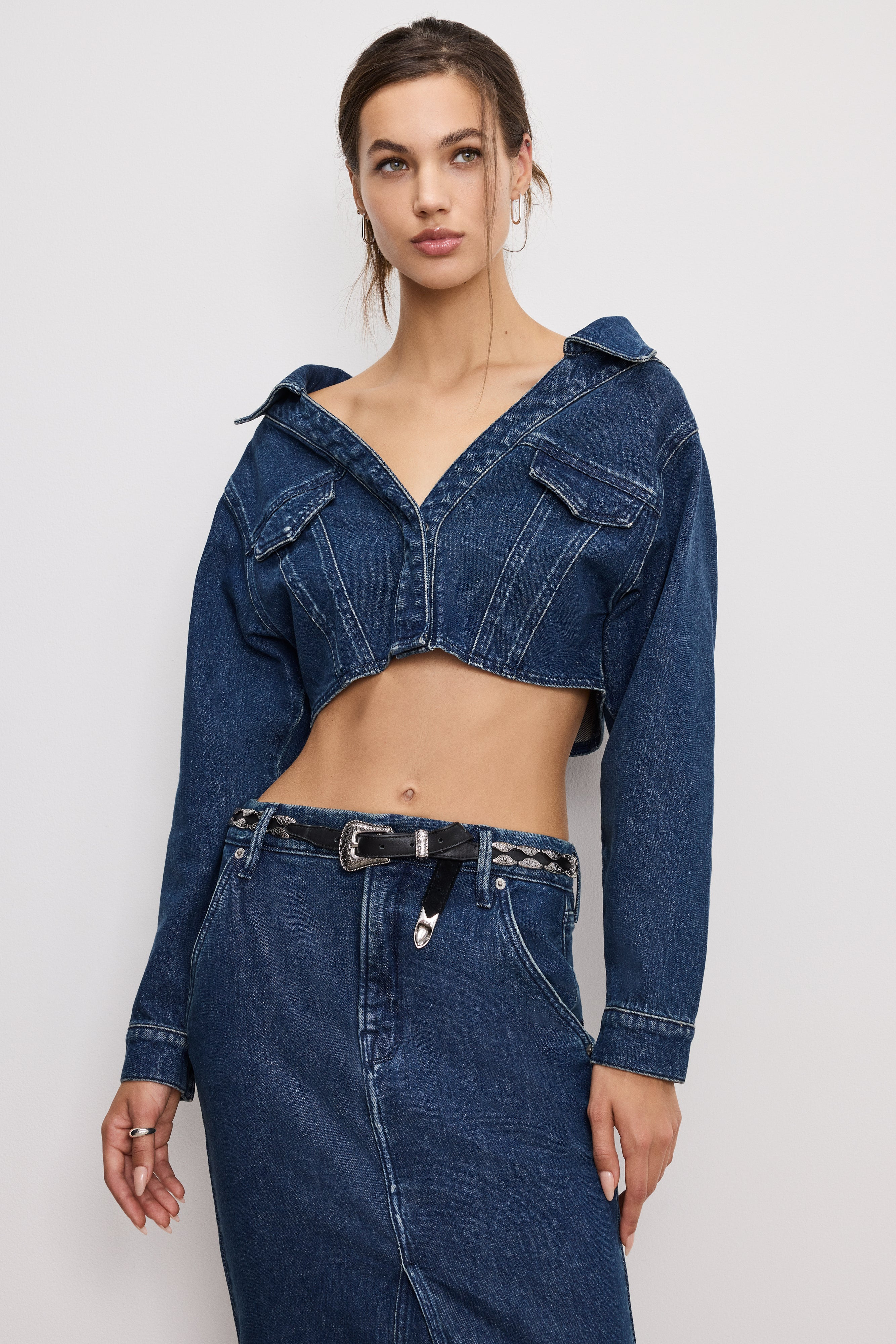 DENIM OFF SHOULDER TOP | INDIGO724 - GOOD AMERICAN | Good American