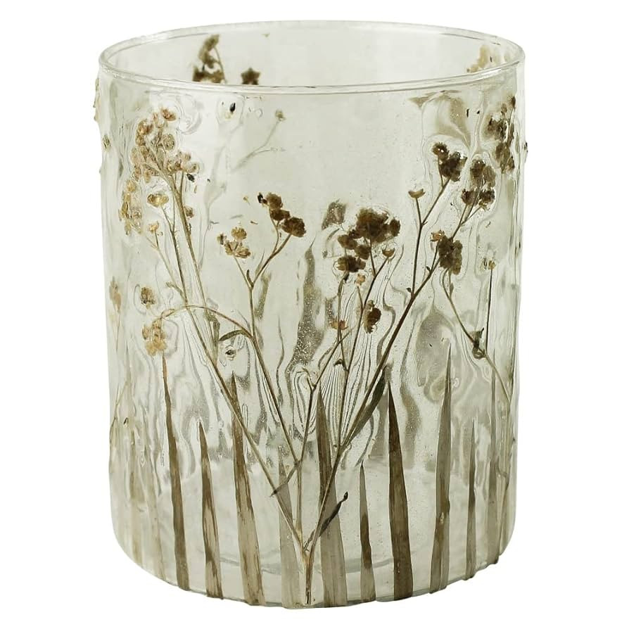 HomArt Medium Enameled Prairie Grass Hurricane Candleholder, 5-inch Height, Glass | Amazon (US)
