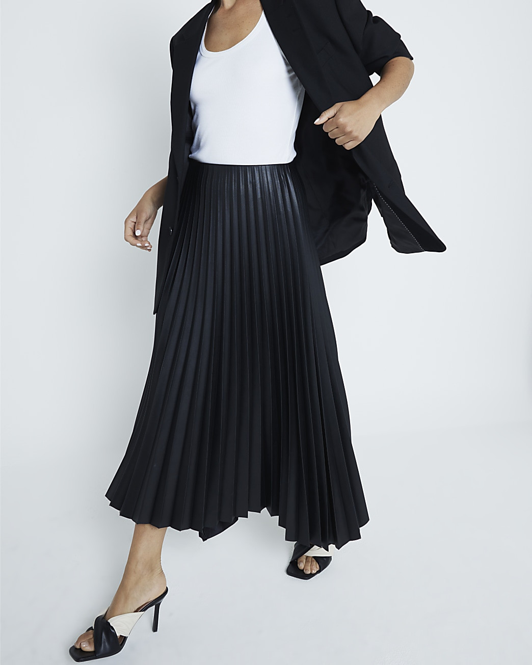 Black Pleated Midi Skirt | River Island (UK & IE)