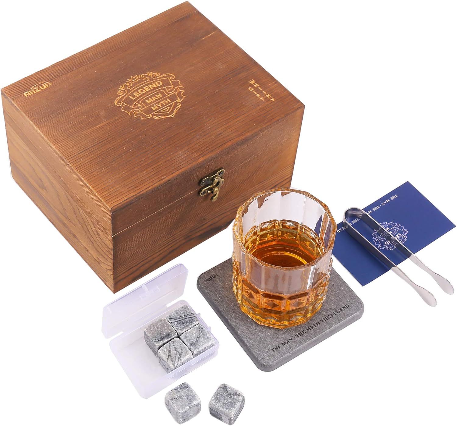 Whiskey Stones and Whiskey Glass Gift Set, Pack of 6 Whiskey Stones with Old Fashion Whiskey Glas... | Amazon (US)