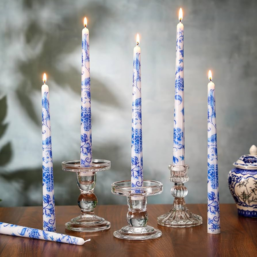 Threlaco 9.8" Long Taper Chinoiserie Porcelain Candlesticks Dripless Bridal Wedding Shower Candle... | Amazon (US)