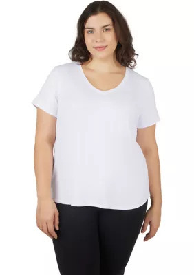 Yogalicious Women's Plus Size V-Neck T-Shirt, White, 1X | Belk
