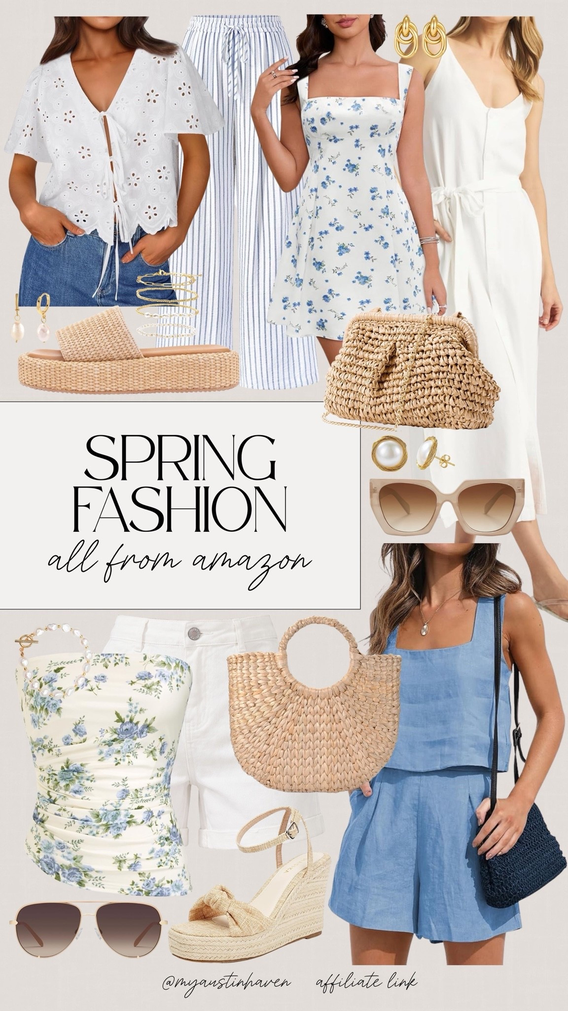 Fresh spring fashion finds all from Amazon. ☀️💙✨

Light dresses, easy linen pieces, woven bags, and neutral accessories that are perfect for warm days, spring trips, brunch and everyday outfits. Sharing affordable spring outfits that feel classic, feminine, and easy to mix and match all season.

Amazon spring outfits, spring fashion finds, affordable spring style, linen clothing, neutral outfits, woven bag, espadrille wedges, floral top, blue sundress, white midi dress, striped pants, pearl jewelry, oversized sunglasses, resort outfits, brunch outfit, coastal style, capsule wardrobe, amazon fashion, warm weather outfits, classic style. 

 #LTKspring#LTKSpringSale

#LTKootd #LTKgrwm #LTKMidsize