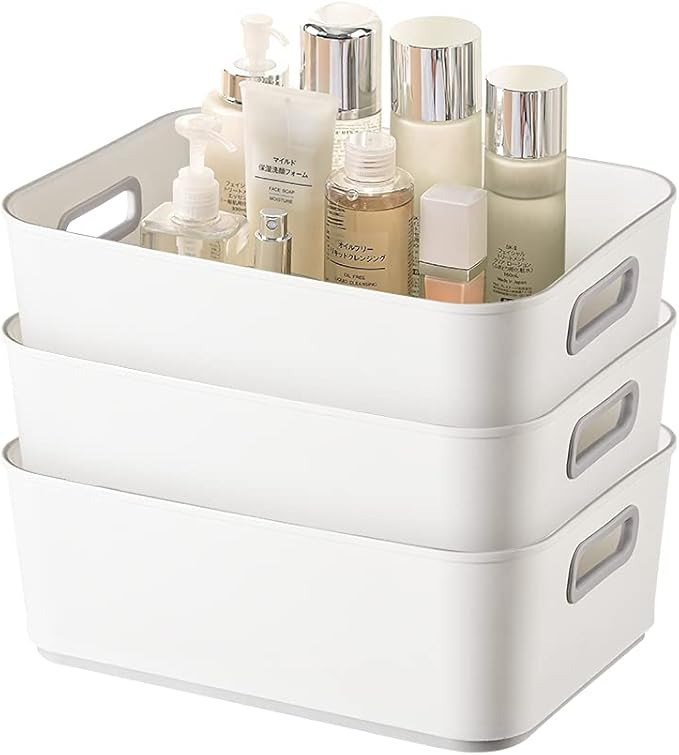 Plastic Storage Basket, Open Storage Bin with Handles - Organizer for Kitchen, Bedroom, Under Sin... | Amazon (US)