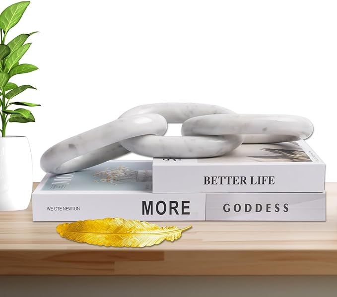 Large Marble Chain Link Decor for Coffee Table or Shelf | Heavyweight Authentic White Marble Ston... | Amazon (US)